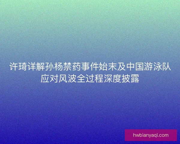 许琦详解孙杨禁药事件始末及中国游泳队应对风波全过程深度披露